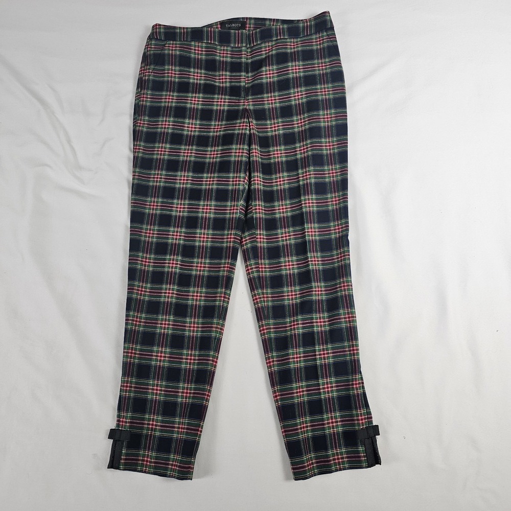 Talbots Tartan Plaid Black Green & Red Ankle Pants with Bows Size 6‎